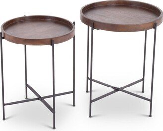 Set of 2 Capri Round Accent Tables Mango Wood with Iron Base - Steve Silver Co.