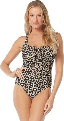 Graphic Cheetah Lace-Up One-Piece (Black) Women's Swimsuits One Piece