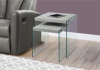 Monarch Specialties Grey Cement Tempered Glass Two Piece Nesting Table Set