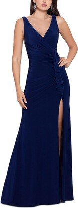 B & A by Betsy and Adam Womens Front Slit Maxi Evening Dress