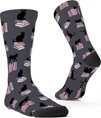 Socks: Cats And Books Custom Socks, Gray
