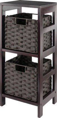 Leo 3-Pc Storage Shelf with 2 Foldable Woven Baskets, Espresso and Chocolate - 13.39 x 11.22 x 29.21 inches