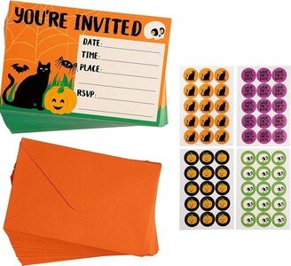 Juvale 60-Pack Halloween Invitation Cards with Orange Envelopes and Seals (4 x 6 inches)