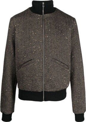 Winnie NY Herringbone-Pattern Zip-Up Bomber Jacket