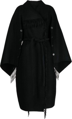 Double-Breasted Fringe-Detail Wool Coat