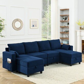 Calnod U-Shape Modular Sectional Sofa, 6 Storage Seat, Corduroy Velvet Sofa Bed Couch