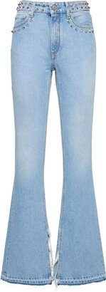 Mid rise studded denim flared jeans