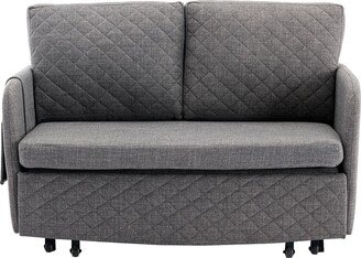 Convertible Sleeper Sofa, Velvet Loveseat Love Seat Futon Couch with Pull Out Bed, 2 Pillows & Side Pockets