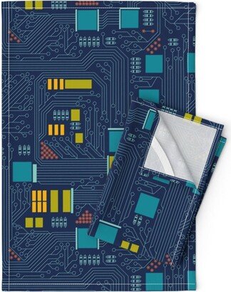 Computer Science Tea Towels | Set Of 2 - Motherboard Circuit By Denesannadesign Technology Linen Cotton Spoonflower