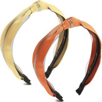 Glamlily 2 Pack Twist Knot Women's Headbands with Zipper (Yellow and Orange, 5.5 x 1.25 x 7 in)