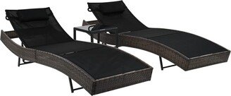 Sun Loungers 2 pcs with Table Poly Rattan and Textilene Brown