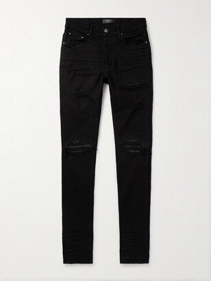 MX1 Skinny-Fit Leather-Panelled Distressed Jeans-AA