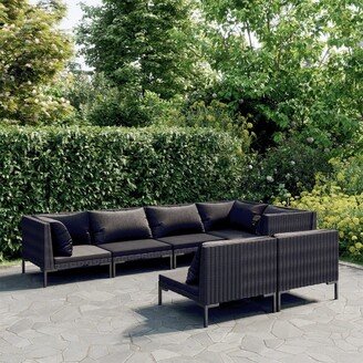 7 Piece Patio Lounge Set with Cushions Poly Rattan Dark Gray - 27.6