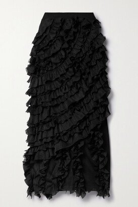 Sarafina Ruffled Knitted Midi Skirt - Black