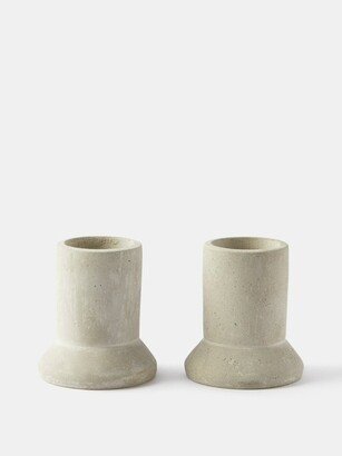 X Studio Simple Set Of Two Concrete Candle Holders