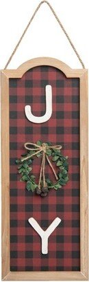 Wood 20.13 in. Multicolored Christmas Framed Words with Wreath and Bells Decor