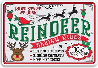 Tin - Reindeer Sleigh Rides Sign Durable Metal 8