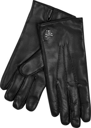 Skull-Plaque Leather Gloves