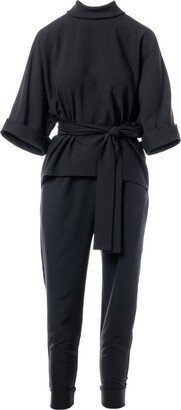 Concept a Trois Black Deux-Pieces With Ankle Cuffed Trousers And Oversize Blouse