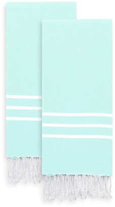 Alara Turkish Pestemal Hand/Guest Towels - Set Of 2 - Soft Aqua / White Stripes