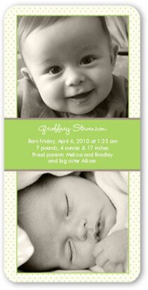 Birth Announcements: Swiss Dots Green Birth Announcement, Green, Signature Smooth Cardstock, Rounded