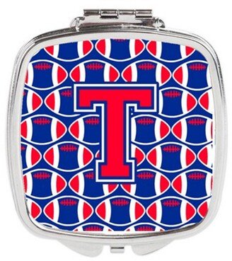 CJ1076-TSCM Letter T Football Harvard Crimson & Yale Blue Compact Mirror