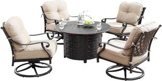 Oakland Living 5pc Deep Seating Swivel Aluminum Outdoor Patio Fire Pit Dining Set with 44