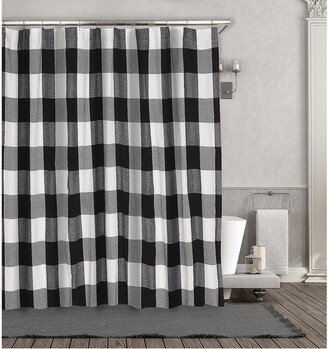 Kate Aurora Country Farmhouse Living Buffalo Plaid Checkered Black & White Fabric Shower Curtain - 72 in. W x 72 in. L