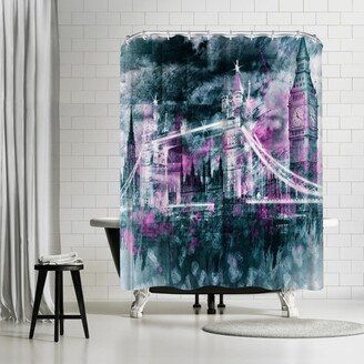 71 x 74 Shower Curtain, Modern Art London Tower Bridge & Big Ben Composing by Melanie Viola