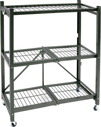 Origami R3 General Purpose Foldable 3-Tiered Shelf Storage Rack & Wheels, Pewter - 18.7