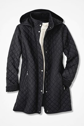 Women's Quilted Car Coat - Black - PS - Petite Size