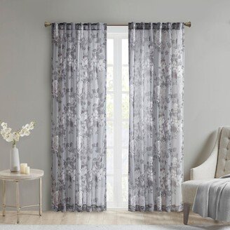 Abelia Printed Floral Rod Pocket and Back Tab Voile Sheer Curtain