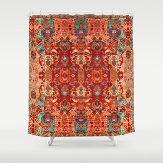 N260 - Bohemian Orange Floral Traditional Moroccan Style Shower Curtain