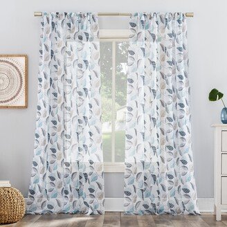 No. 918 Jamie Leaf Print Sheer Rod Pocket Curtain Panel, Single Panel