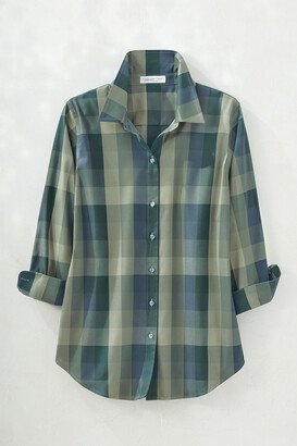 Women's Paxton Plaid No Iron Shirt (3/4) - Green Slate Multi - 10P - Petite Size