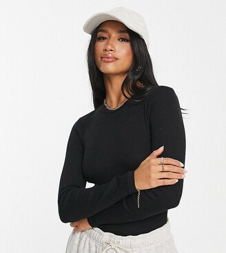 New Look Petite ribbed crew neck bodysuit in black