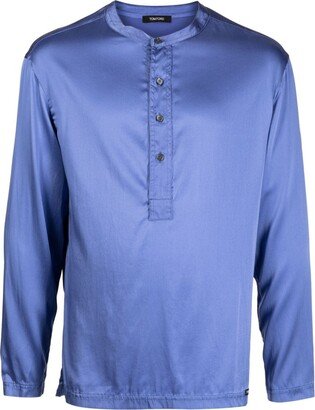 Collarless Satin-Finish Pajama Shirt