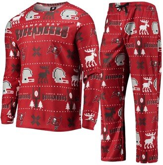 Foco Men's Red Tampa Bay Buccaneers Wordmark Ugly Pajama Set