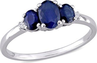 Mimi & Max 1 CT TGW Oval Sapphire 3-Stone Ring with 0.02 CT TW Diamond in 10K White Gold