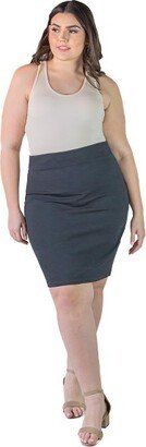 24seven Comfort Apparel Plus Size Elastic Waistband Knee Length Skirt-Gray-3X