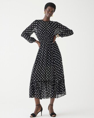 Long-sleeve chiffon midi dress in dot print