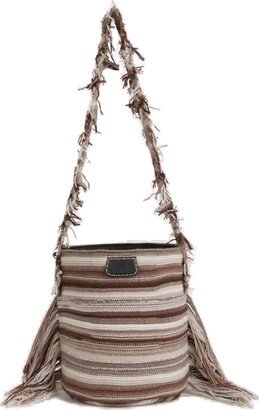 Jorge Stripe Fringe-Detailed Small Bucket Bag