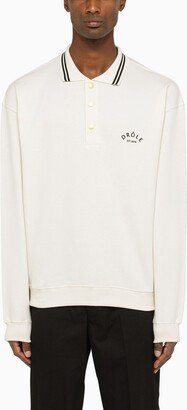 White long sleeve polo shirt with logo