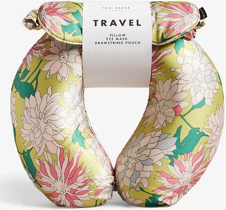 Yellow Perriea Floral-print Travel Eye-mask and Pillow set