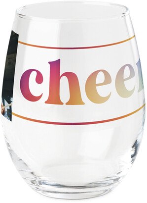 Stemless Wine Glasses: Rainbow Cheers Printed Wine Glass, Printed Wine, Set Of 1, White