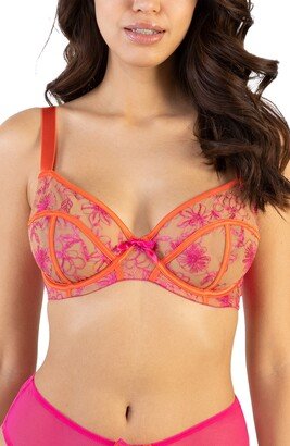 Olivia Embroidered Mesh & Satin Underwire Balconette Bra