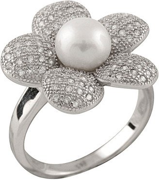 Splendid Pearls Rhodium Plated 5.5-6Mm Freshwater Pearl Flower Ring