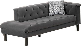 Aki 77 Inch Chaise Lounger with Pillow, Deep Button Tufted, Gray Velvet