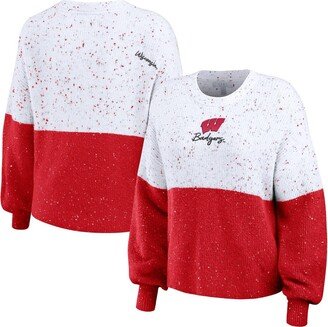 Women's Wear by Erin Andrews White, Red Wisconsin Badgers Colorblock Script Pullover Sweater - White, Red