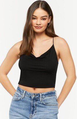 Women's Cowl Neck Crisscross Cropped Cami in Black Large